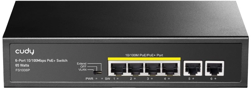 Šakotuvas Komutatorius - Cudy FS1006P 10/100 PoE 6 Prievadai Juodas