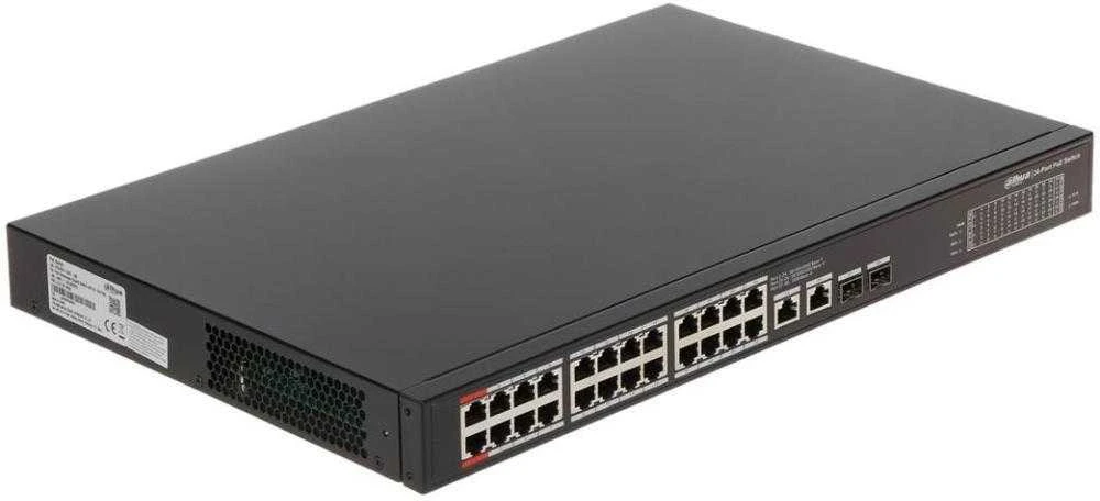 Dahua PoE šakotuvas 24-Portų, PoE+, uplink 2-Port RJ45 + uplink 2-Port SFP, 360W