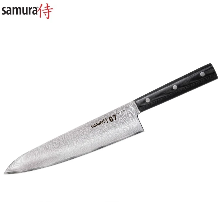 Samura DAMASCUS 67 universalus virtuvės šefo peilis 8,2"/208 mm iš AUS 10 Damasko plieno 61 HRC (67 sluoksniai)