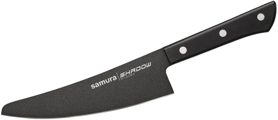 Samura Shadow Small Chef's Kitchen peilis 166 mm AUS-8 nelipni tamsi danga 58 HRC