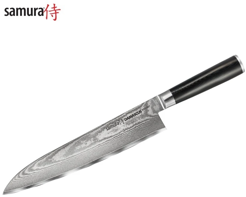 Samura DAMASCUS universalus virtuvės šefo peilis 240 mm iš AUS 10 Damasko plieno 61 HRC (67 sluoksniai)