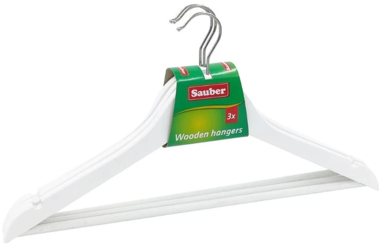 Baltos medinės pakabos drabužiams Sauber 3vnt