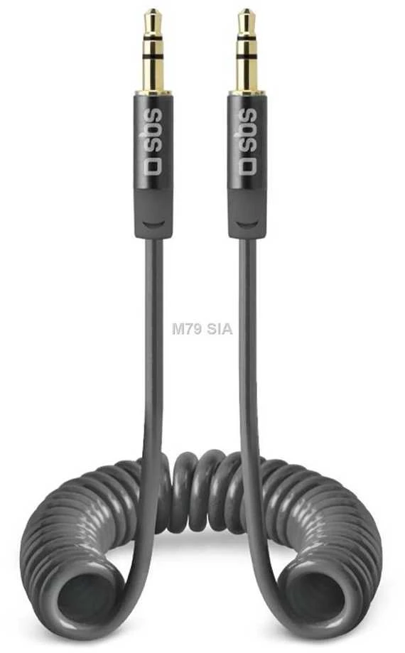 Juodas SBS 3,5mm spiralinis garso kabelis