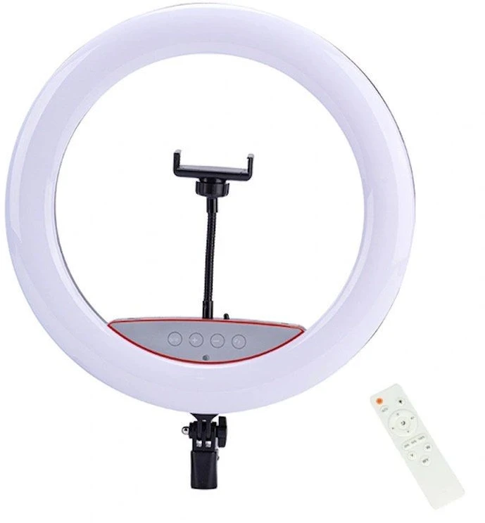 E-LIGHT Elight SR14 36cm LED apgaismojuma gredzens ar viedtālruņa turētāju + 220V adapteri + Pults Melna