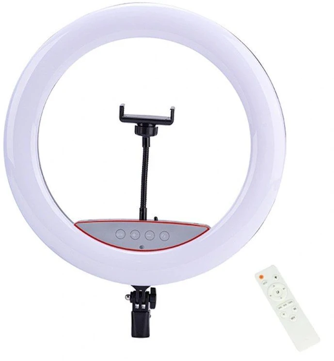 Elight SR14 36cm LED apgaismojuma gredzens ar viedtālruņa turētāju + 220V adapteri + Pults Melna