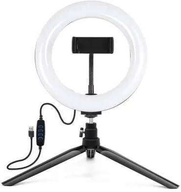 Selfie stick E-LIGHT Kijek ST6-5 16cm 10W LED Light Ring with Phone holder + 0.5m Metal Tripod stand + BT remote Juodas (ELIG-ST6-05M)