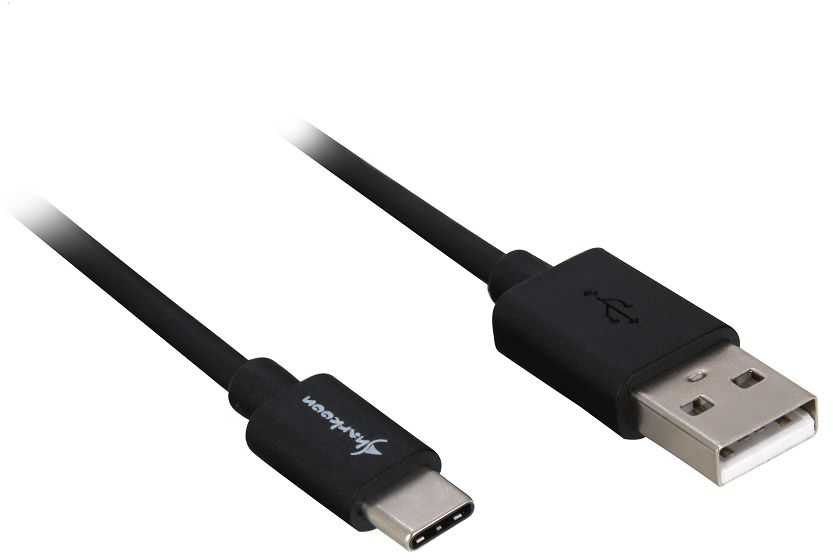 Sharkoon USB 2.0 Kabelis, USB-A Stecker > USB-C Stecker (juodas, 0,5 Meter)