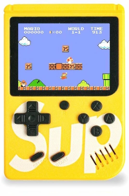 Dėklas Plaion GameBox R1 8bit Portatīvais Retro Spēļu Konsole ar 400 spēlēm 3'' LCD ar TV RCA kabeli Dzeltenā krāsā