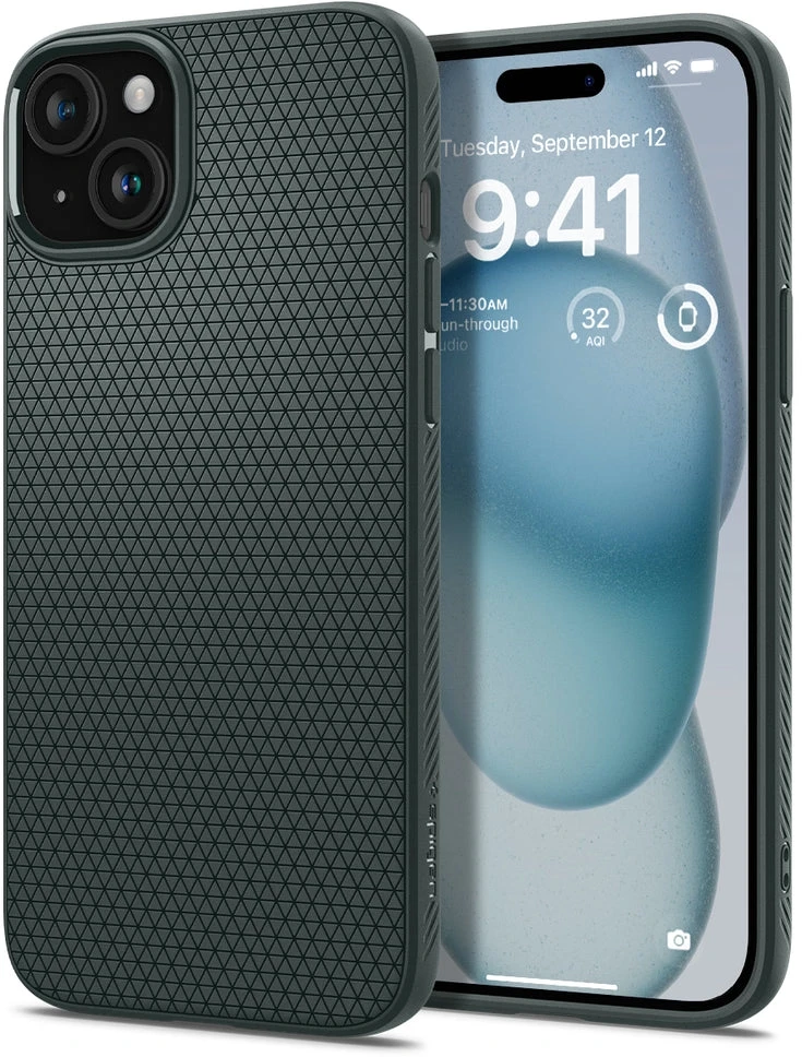 Dėklas Spigen Liquid Air, bedugnės žalia – iPhone 15
