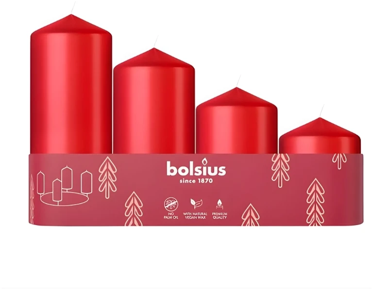 Bolsius Advento Kalėdų žvakės 4 vnt. 60x48mm Raudona