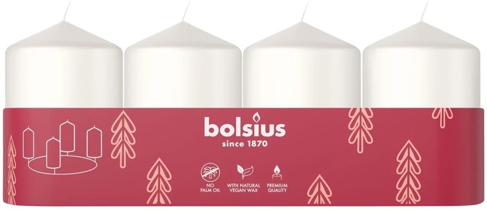 Bolsius Cylinder Candles 4pcs 60x40mm Baltas