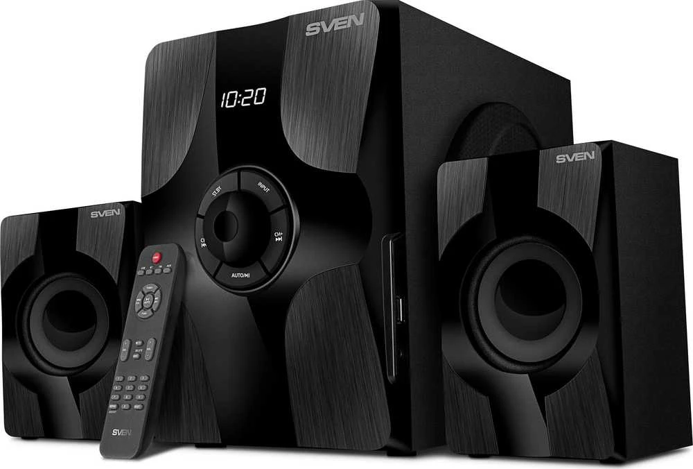 Kompiuterio kolonėlės 2.1 speakers SVEN MS-315, juodas, Bluetooth, FM, USB, Ekranas, RC unit, power output 20W+2x13W (RMS)