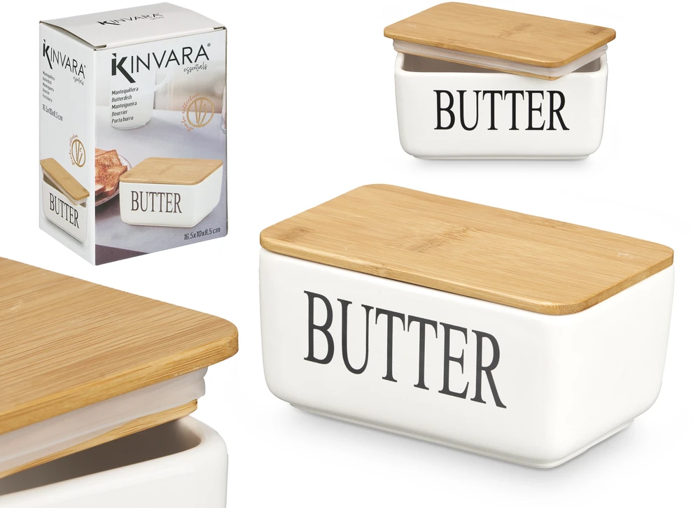 Sviestinis indas Kinvara Keraminis sviestinis indas su užrašu BUTTER, 10 x 16,5 x 8,5 cm