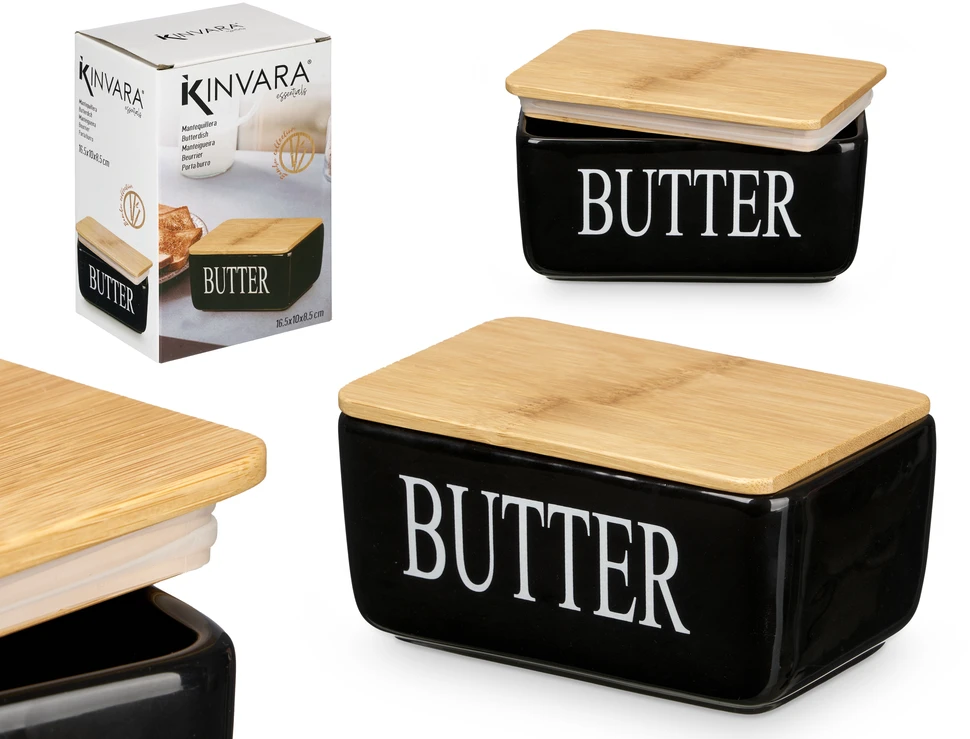 Sviestinis indas Kinvara Keraminis sviestinis indas su užrašu BUTTER, 10 x 16,5 x 8,5 cm
