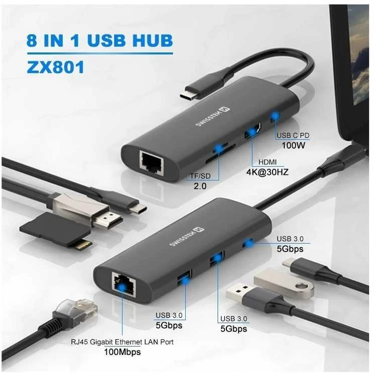 SWISSTEN USB-C HUB 8-IN-1
