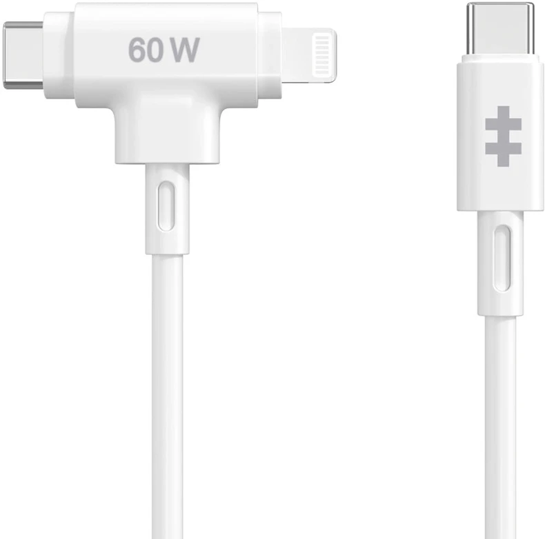 „Hyper | HyperJuice“ silikoninis USB-C į USB-C ir „Lightning“ hibridinis 60 W laidas