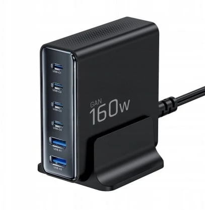Tech-Protect DC160W-GAN 6-Port stalinis įkroviklis PD 160W / QC3.0 juodos spalvos
