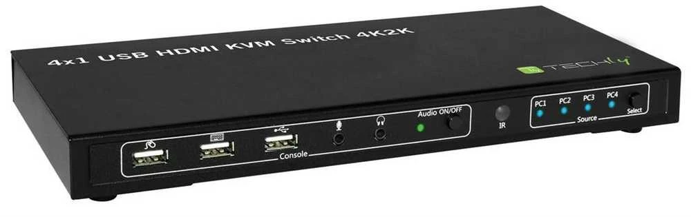 Techly 4x1 USB HDMI KVM Switch 4Kx2K IDATA KVM-HDMI4U KVM jungiklis Juoda