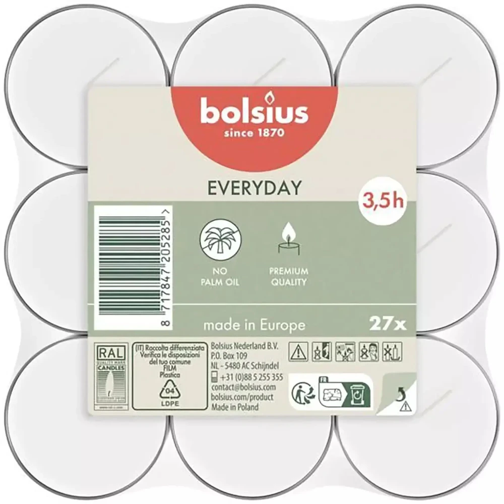 Bolsius arbatinės žvakės Baltas 27 vnt.