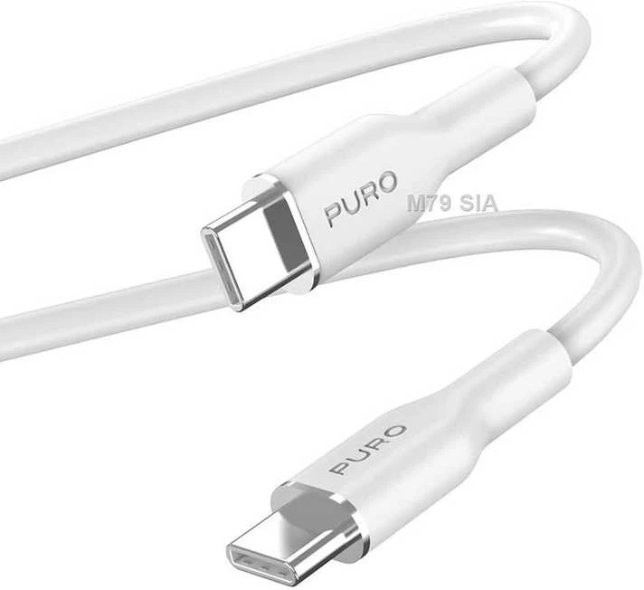 Puro Elektrik Puro Soft USB-C – USB-C 60W 1,5m silikoninis laidas – baltas