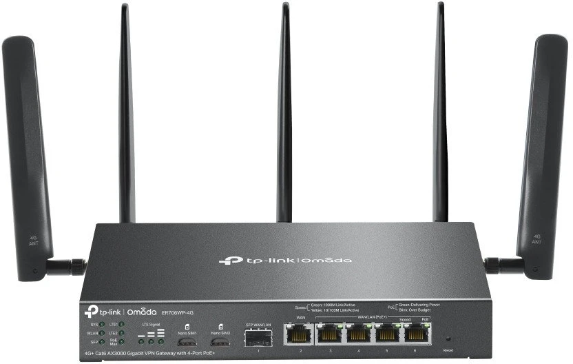 Maršrutizatorius TP-Link 4G+ CAT6 AX3000 1G VPN GATEWAY - 2X 1G WAN 4X 1G LAN 2X SIM