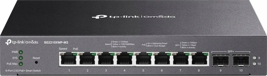 Šakotuvas TP-LINK | Omada 8-Port 2.5GBASE-T and 2-Port 10GE SFP+ Smart Switch with 8-Port PoE+ | SG2210XMP-M2 | Managed L2 | Desktop/Rackmountable