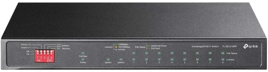 Šakotuvas TP-LINK | 10 prievadų Gigabit Desktop Switch su 6 prievadų PoE+ ir 2 prievadų PoE++ | TL-SG1210PP | Nevaldomas | Darbalaukis