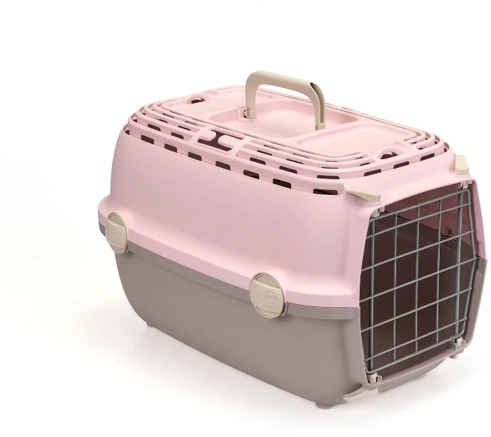 Stefanplast Transport cage Horizon 1 with metal door 48x32x30cm pink/pilkas
