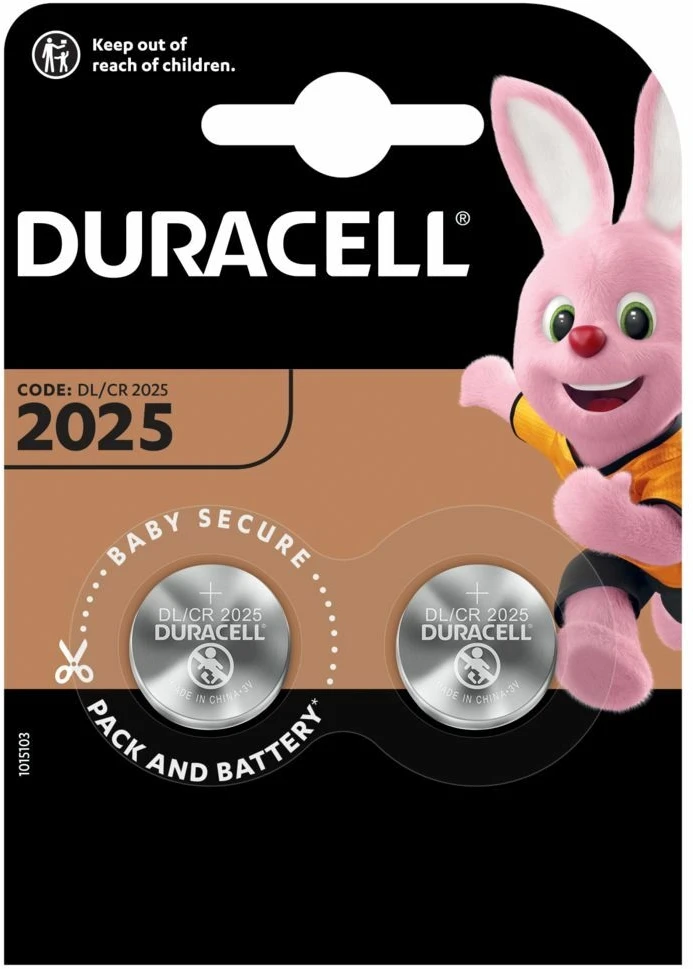 Litija baterija CR2025 3V Duracell Iepakojumā 2 gab.