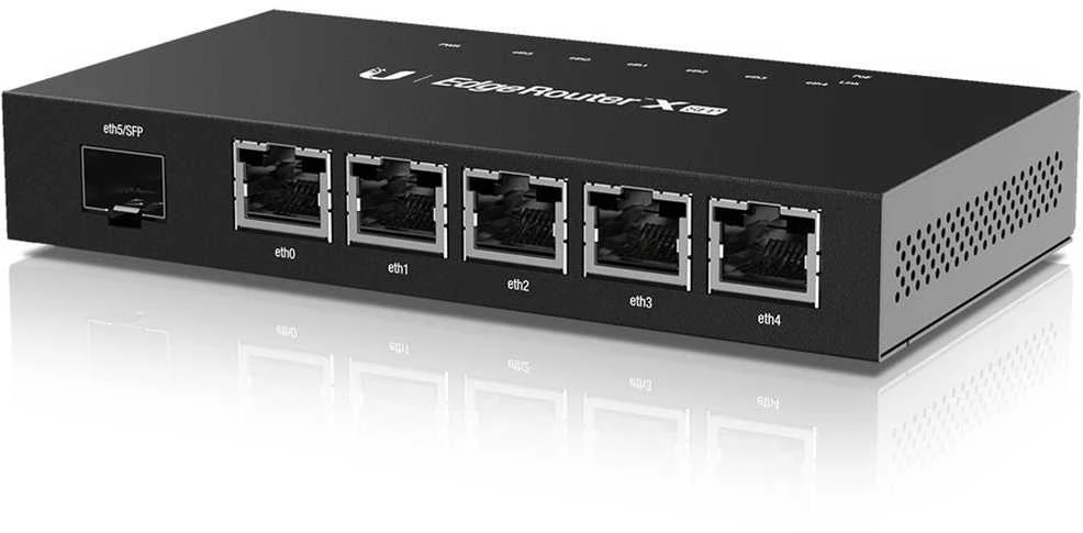 Maršrutizatorius „Ubiquiti EdgeRouter X“, 5 prievadai, SFP, gigabito, pasyvus PoE, Juodas ER-X-SFP / UBI-ER-X-SFP