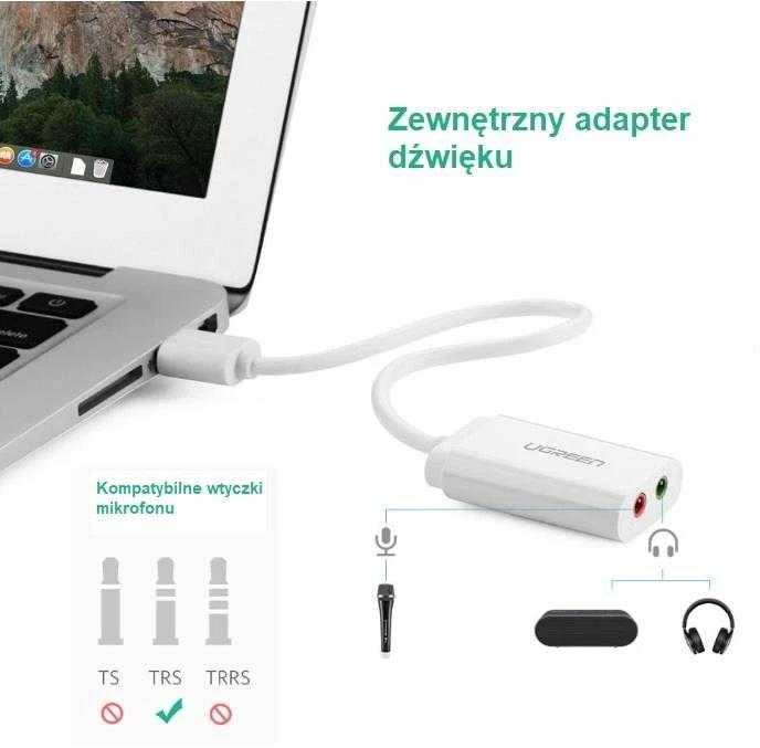 Išorinis USB garso adapteris UGREEN 15cm - Juoda