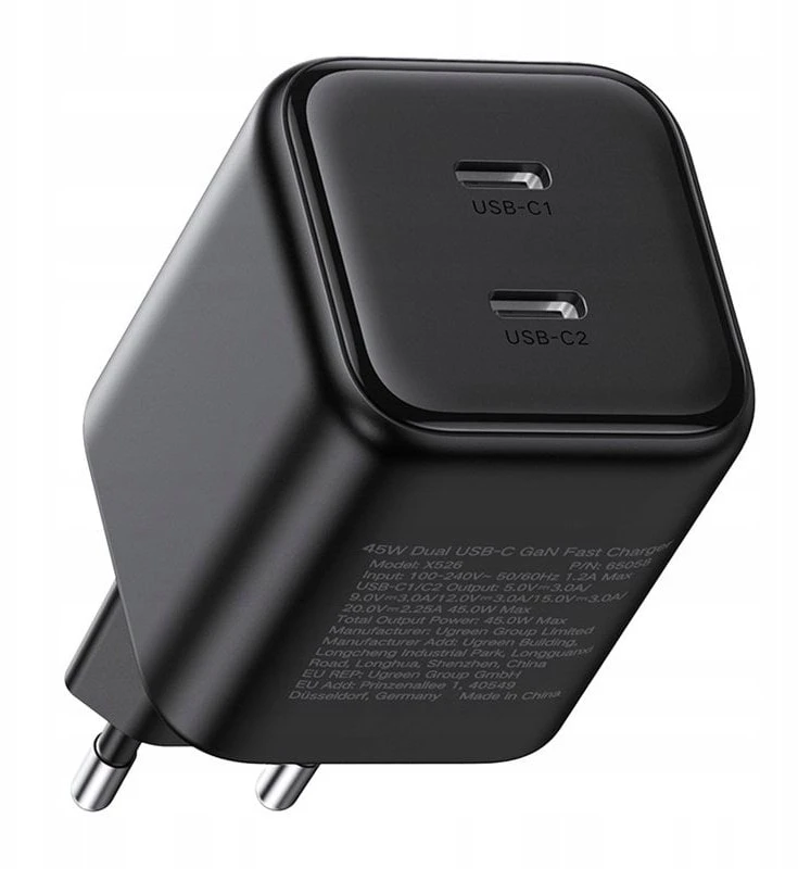 Įkroviklis Ugreen GaN 45W 2xUSB-C - juoda