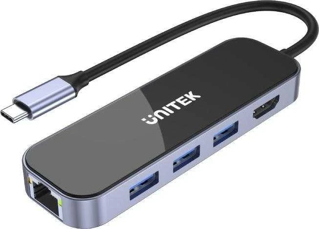 UNITEK D1084A šakotuvas USB-C 3x USB-A 3.1 HDMI 4K PD 100W