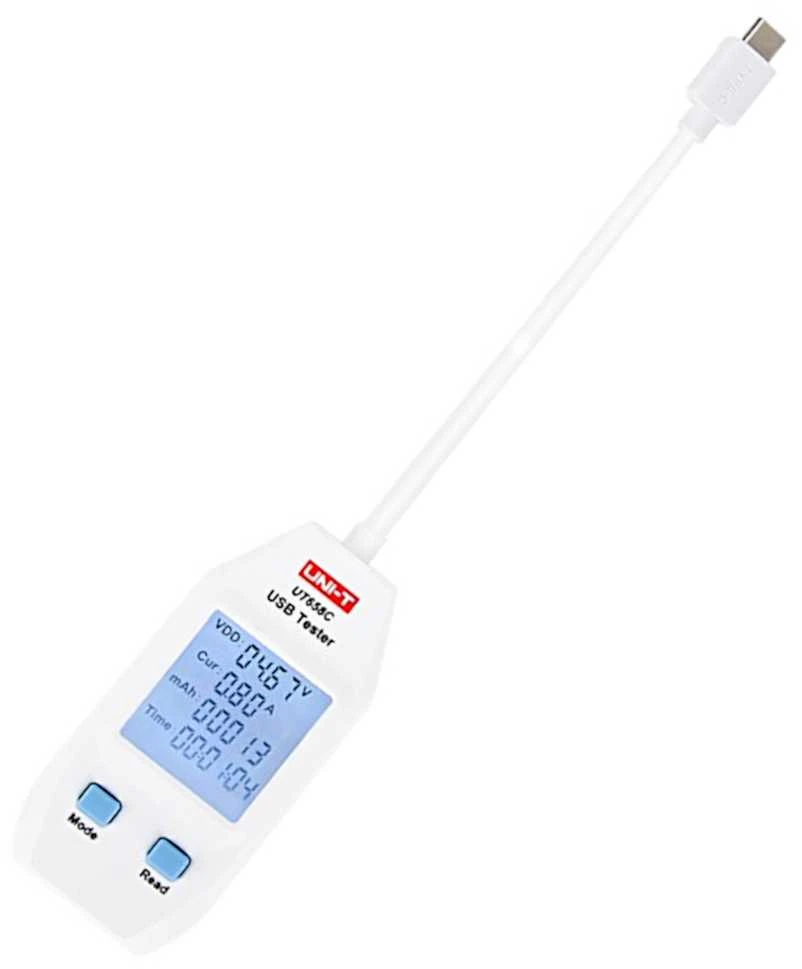 USB C testeris suderinamas su QC1.0/ 2.0/ 3.0/ 4.0 protokolais, 0~99999mAh; 0~1000Wh; 1~480?, 4~24VDC, 0.05~5ADC, UNI-T