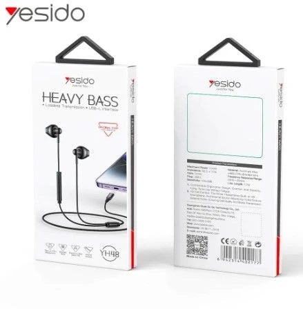 Ausinės Yesido yesido Ausinės Douszne YH48 Lightning 120cm, Juodas / JUODA