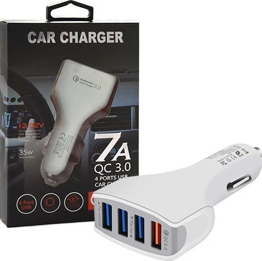 CAR CHARGER 4 X USB 7A Baltas VEGA FASTON FAST CHARGER QUICK 4XUSB 3.0 3500mAh