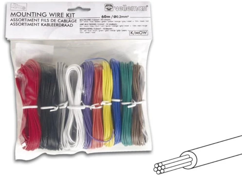 Velleman K/MOW - PVC vielos/laido komplektas - 10 spalvų - 60m