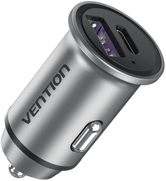 Vention Dviejų prievadų automobilinio įkroviklio ventiliacija FFBH0 USB A+C(18/20) Pilka