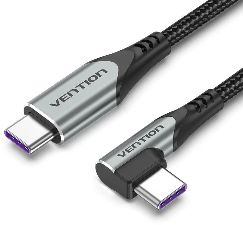 Vention Ventiliacijos TAKHF USB-C į USB-C 5A kampinis kabelis (pilkas)