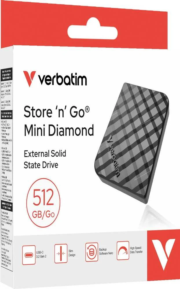 Kietasis diskas VERBATIM išorinis SSD 512 GB „Store 'n' Go Mini Diamond“, USB-C, juodas