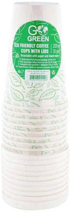 Gogreen Ekologiški kavos puodeliai su dangteliais Go Žalias 320 ml 10 vnt./ 0,12 kg