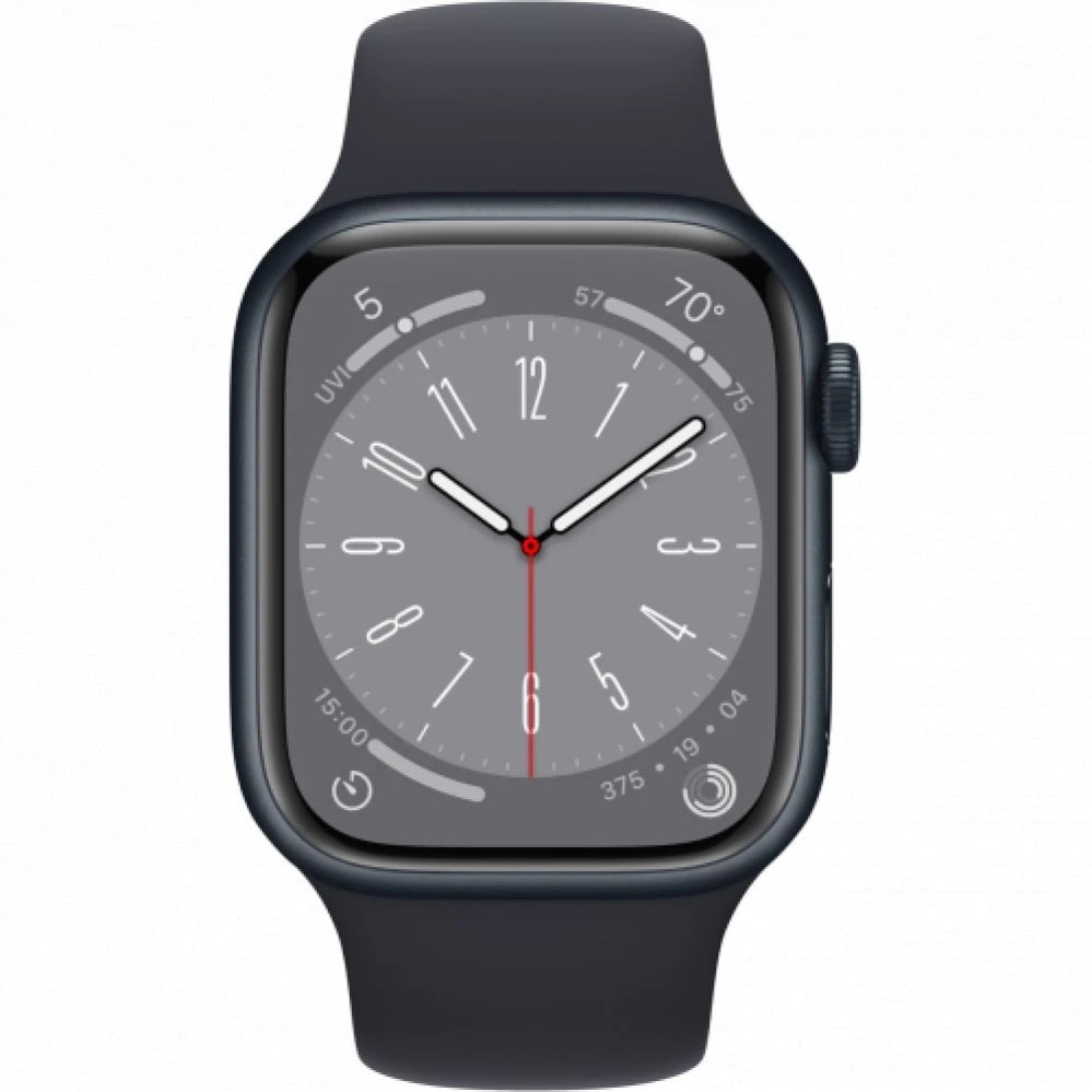 Išmanusis laikrodis Apple Watch Series 8 GPS, 41 mm,  "Midnight" spalvos aliuminio korpusas su "Midnight" spalvos sportiniu dirželiu