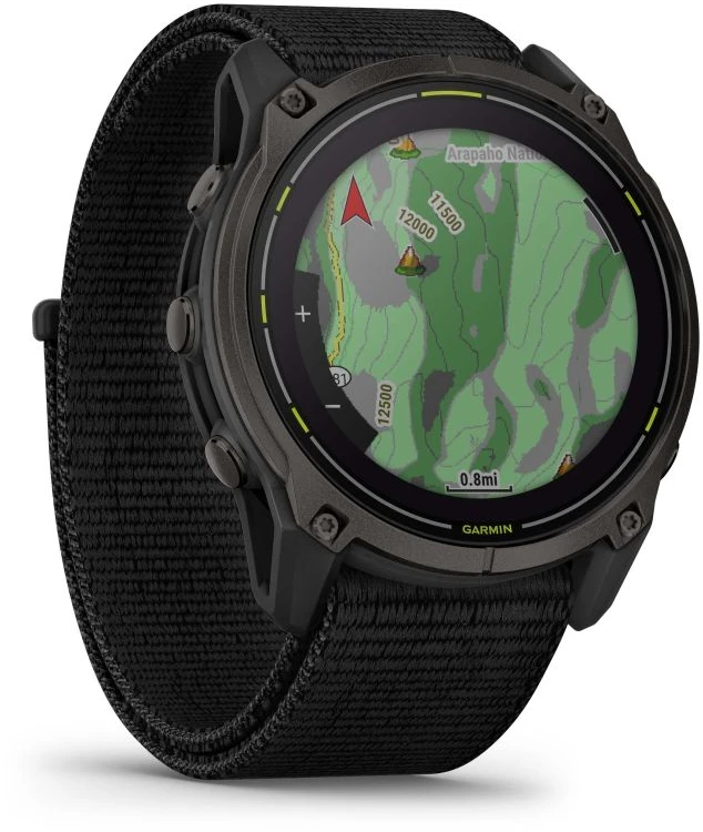 Išmanusis laikrodis Garmin Enduro 3 Pilkos anglies spalvos DLC titanas su juodos spalvos UltraFit Nylon dirželiu