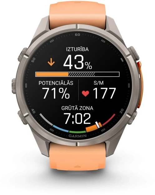 „Garmin fenix 9 Pro“ išmanusis laikrodis, „inReach“, 43 mm, titano korpusas su „Shell Rožinė“ / „Autumn Oranžinis“ spalvos silikonine apyranke
