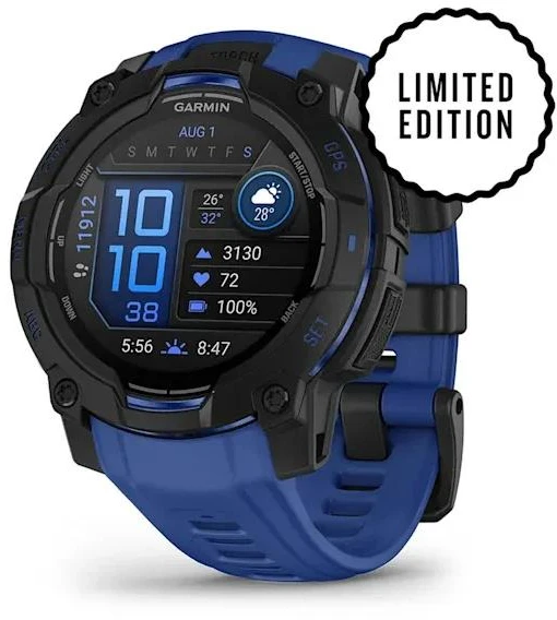 Išmanusis laikrodis Garmin Instinct 3 – 45 mm, AMOLED, Juodas su mėlynu / juodu dirželiu