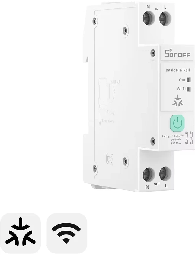 SONOFF Basic 1GSP išmanioji Wi-Fi DIN bėgelio relė 32A