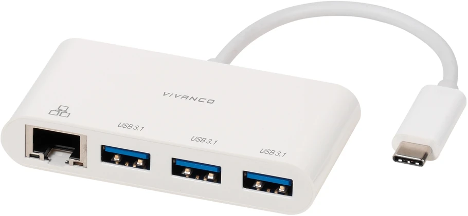 USB Adapteris - Vivanco 45388 USB-C LAN Šakotuvas, 3 Prievadai, 5 Gbit/s