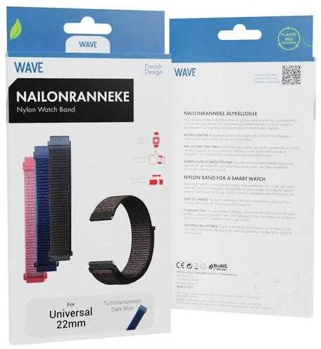 Wave nailono apyrankė, 22 mm išmaniesiems ir sportiniams laikrodžiams, tamsiai mėlyna