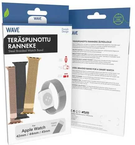 Wave Banginė plieno pintinė apyrankė, Apple Watch 42 mm / 44 mm / 45 mm, sidabrinė