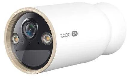 TP-Link Tapo belaidė apsaugos kamera vidaus/lauko erdvėje. SPECIFIKACIJOS: 4K UHD (3840x2160), palaikoma H.265/H.264, 16 kartų UHD skaitmeninis priartinimas, 2,4/5 GHz dviejų dažnių „Wi-Fi“, 10000 mAh įkraunama ličio jonų baterija.